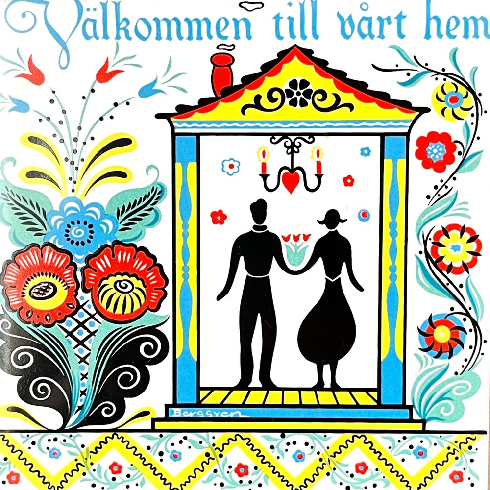 Ceramic Tile Framed Vintage Kitchen Decor Wall Art Trivet Cutting Board Sweden - Picture 4 of 6